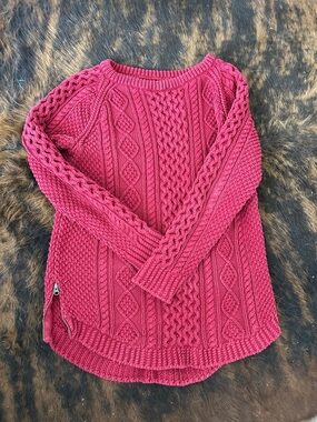 L.L. Bean Women's Cable Crewneck Sweater - Raspberry